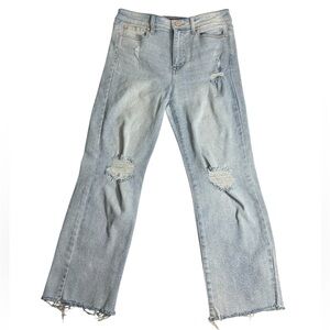 Guess Distressed Straight Leg Jeans W29 Light Wash Raw Hem